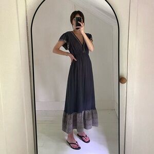 M.A.B.E. Cella Embroidered Maxi Dress in Faded Black